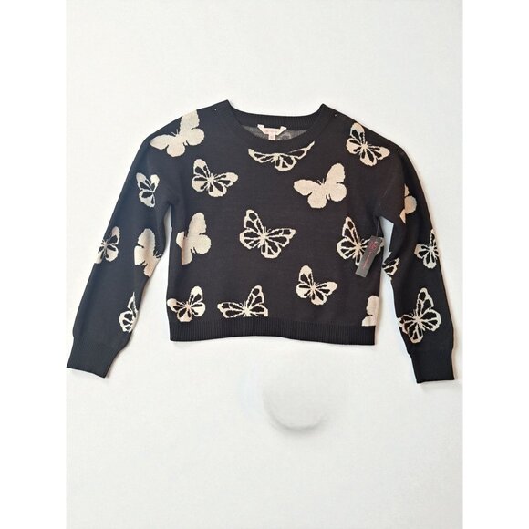No Boundaries Black/White Crewneck Sweater with Butterfly Design, Size Large (11 - Picture 2 of 14